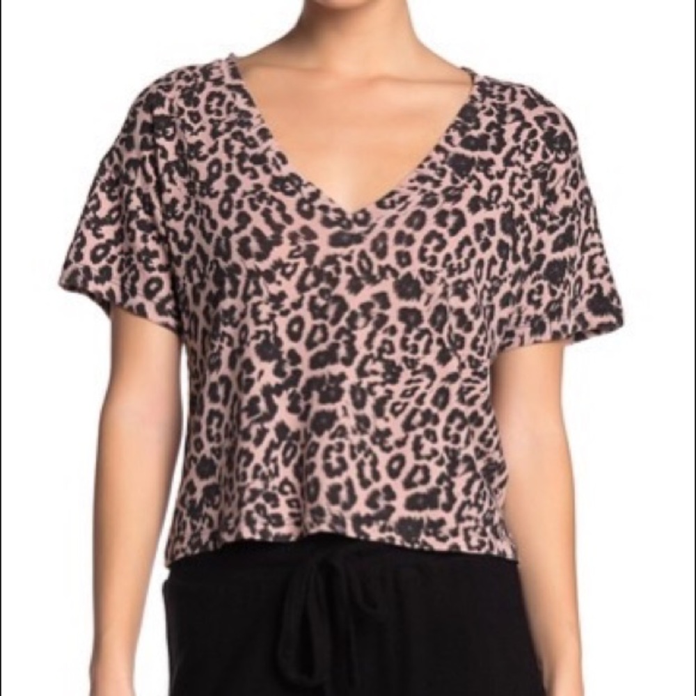 LNA Pink Leopard Print Short Sleeve Tee